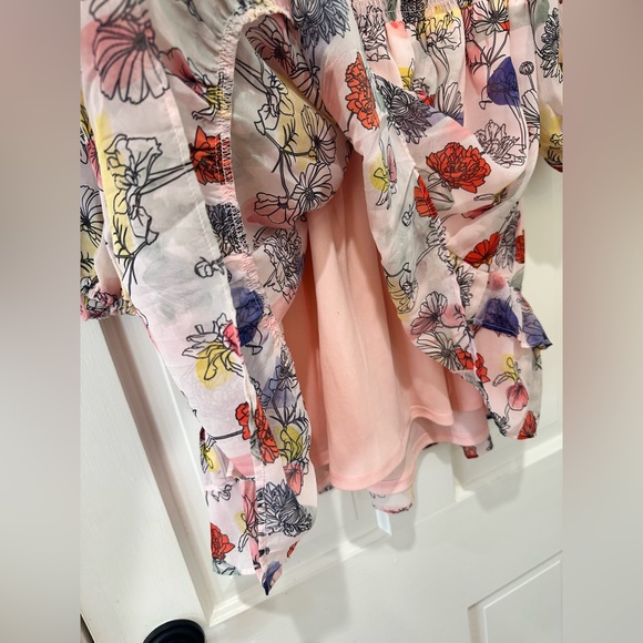 NSR floral print pink smocked waist ruffle dress smocked cuffs - Picture 9 of 13